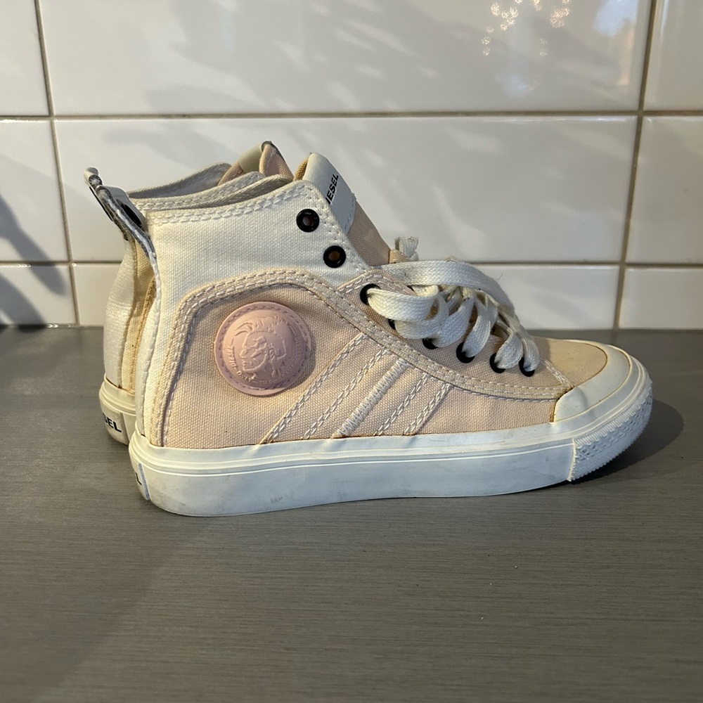 Diesel S-Astico Canvas Cream and White High-Top Sneakers - Picture 5 of 7